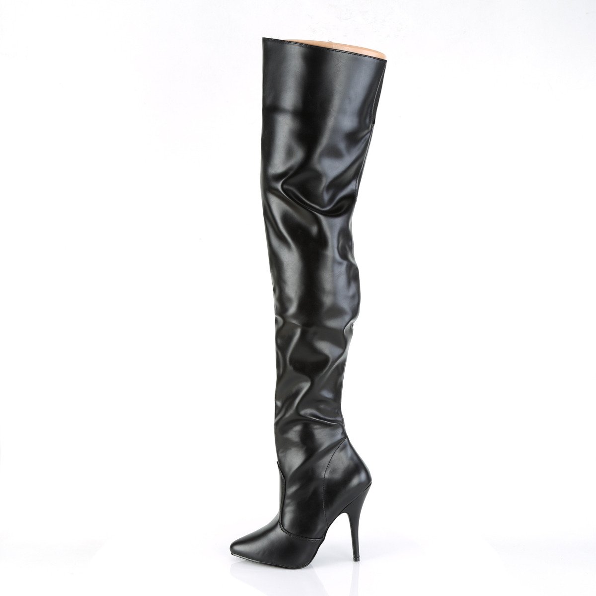 Pleaser Seduce-3010 B/PU - Black High-Heel Single Sole Thigh High Boots