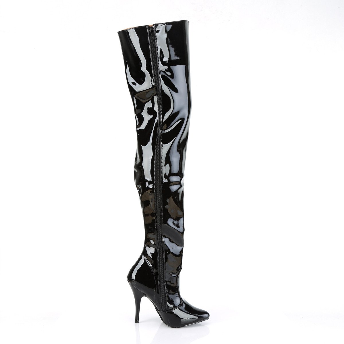 Pleaser Seduce-3010 B - Shiny Black High-Heel Single Sole Thigh High Boots