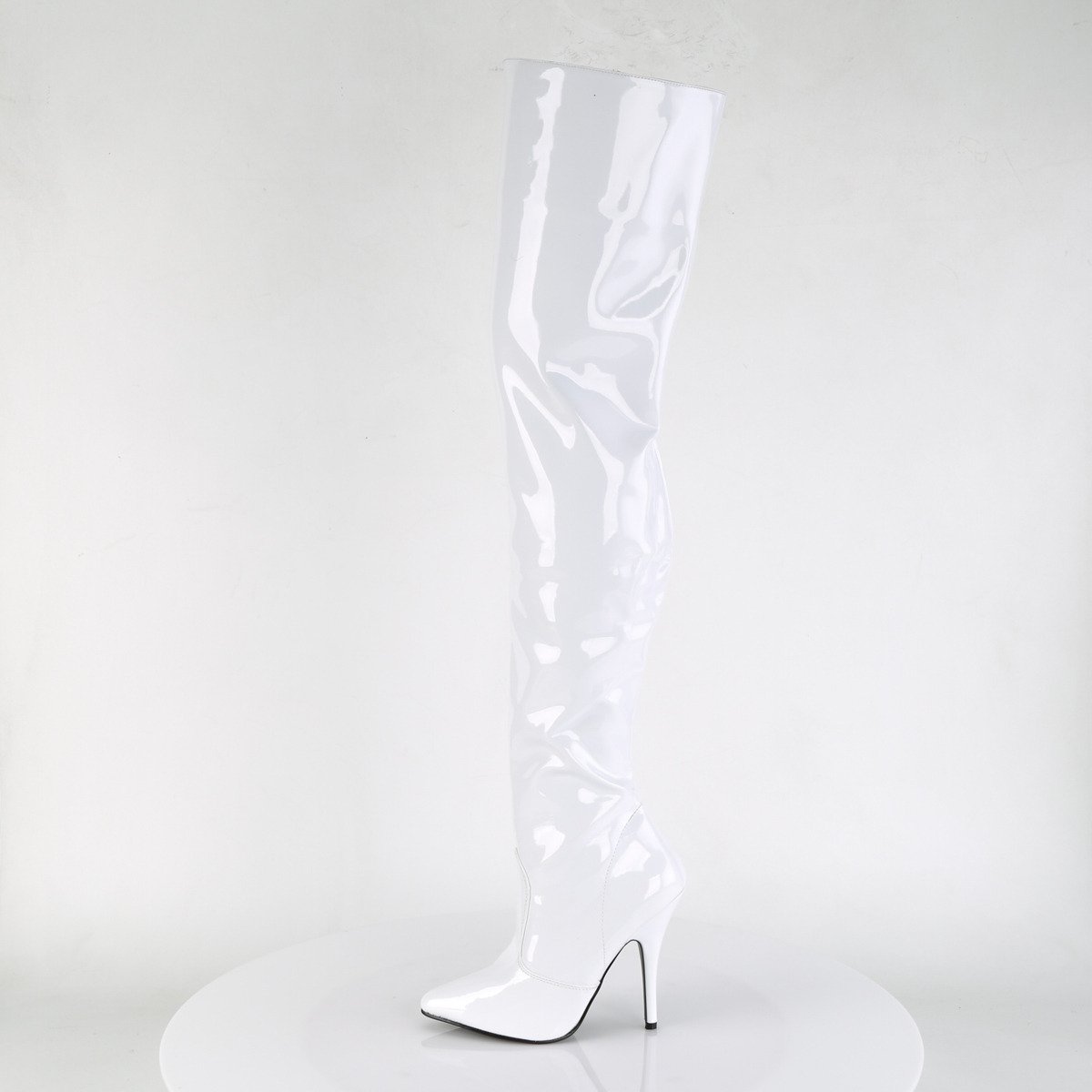 Pleaser Seduce-3010 W - Shiny White High-Heel Single Sole Thigh High Boots
