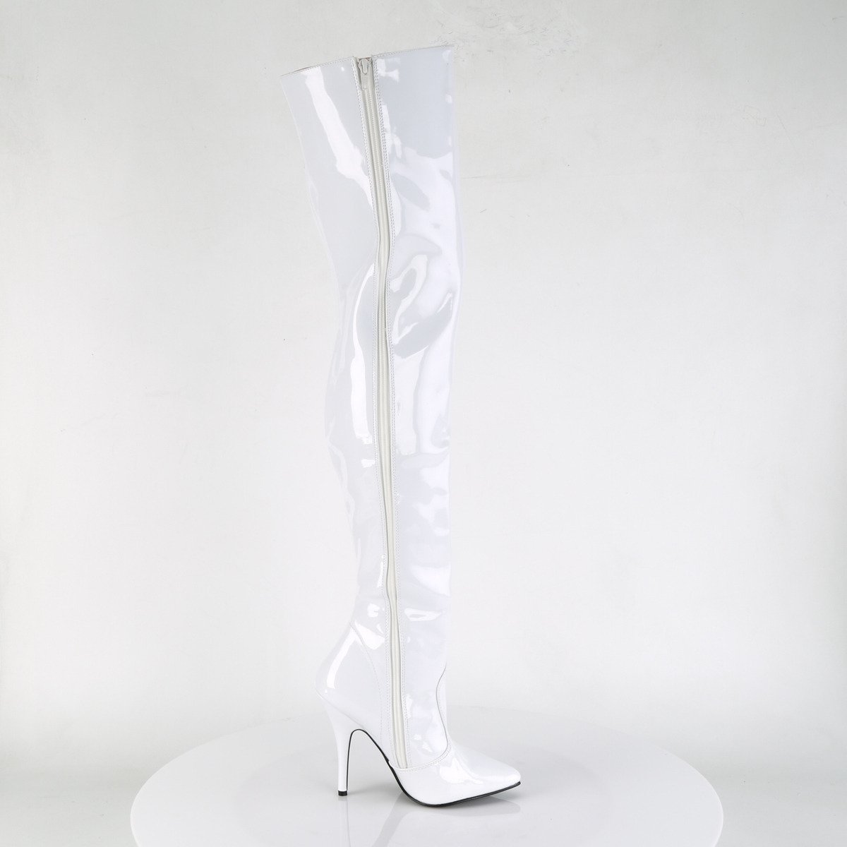 Pleaser Seduce-3010 W - Shiny White High-Heel Single Sole Thigh High Boots