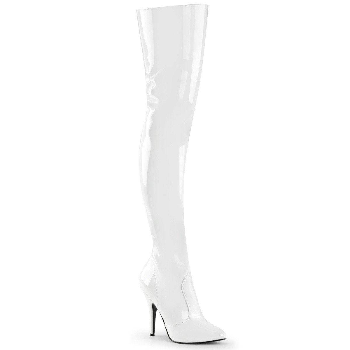 Pleaser Seduce-3010 W - Shiny White High-Heel Single Sole Thigh High Boots