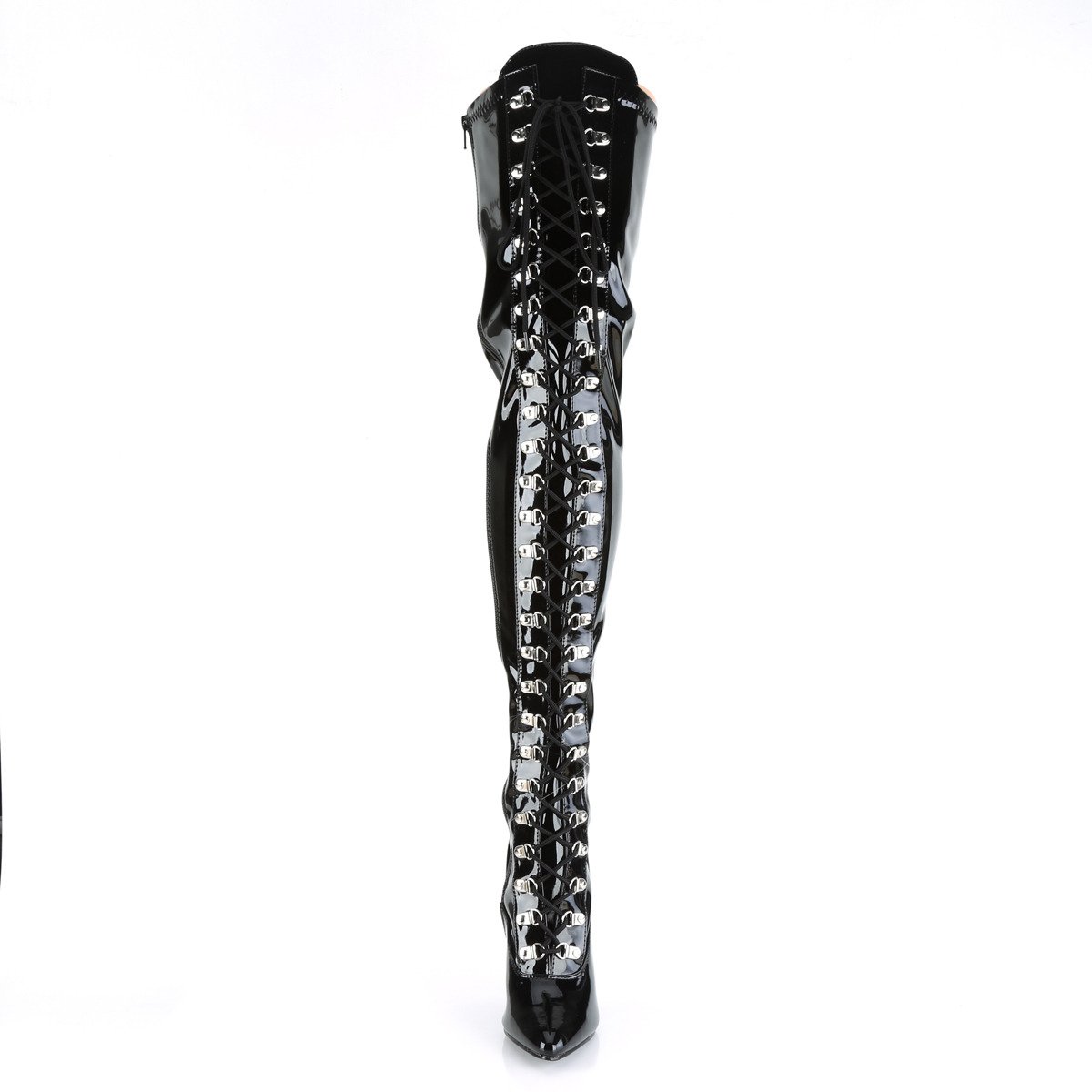 Pleaser Seduce-3024 B - Shiny Black High-Heel Single Sole Thigh High Boots