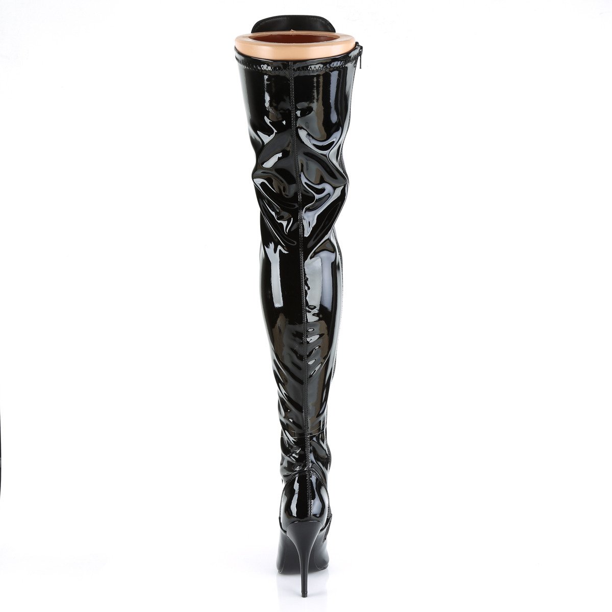 Pleaser Seduce-3024 B - Shiny Black High-Heel Single Sole Thigh High Boots
