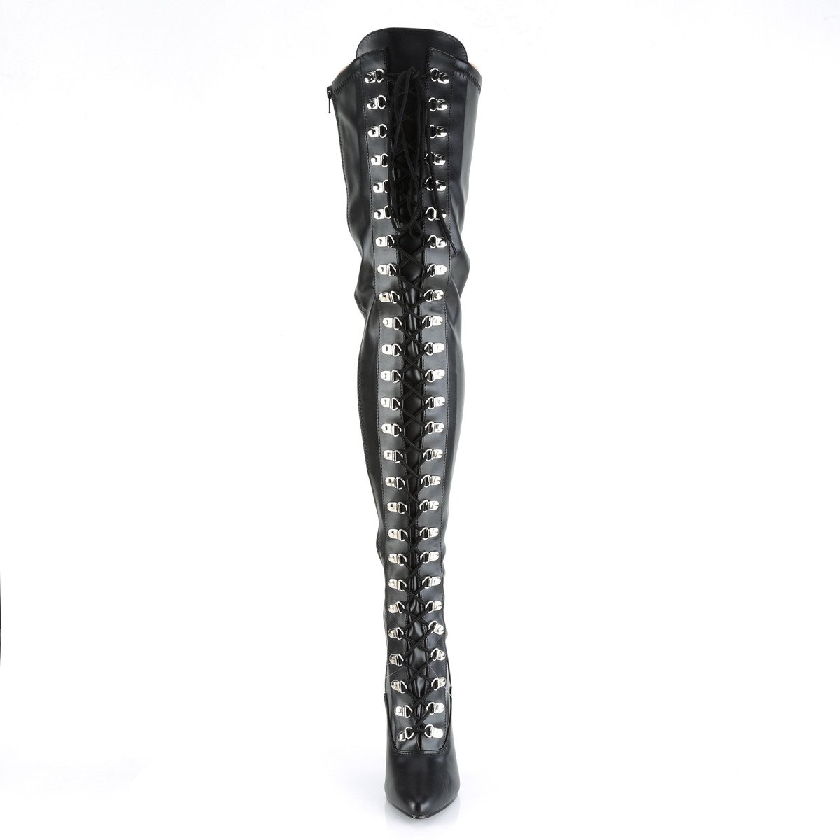Pleaser Seduce-3024 B/PU - Black High-Heel Single Sole Thigh High Boots