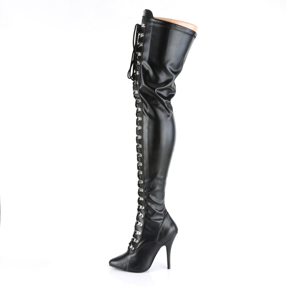Pleaser Seduce-3024 B/PU - Black High-Heel Single Sole Thigh High Boots