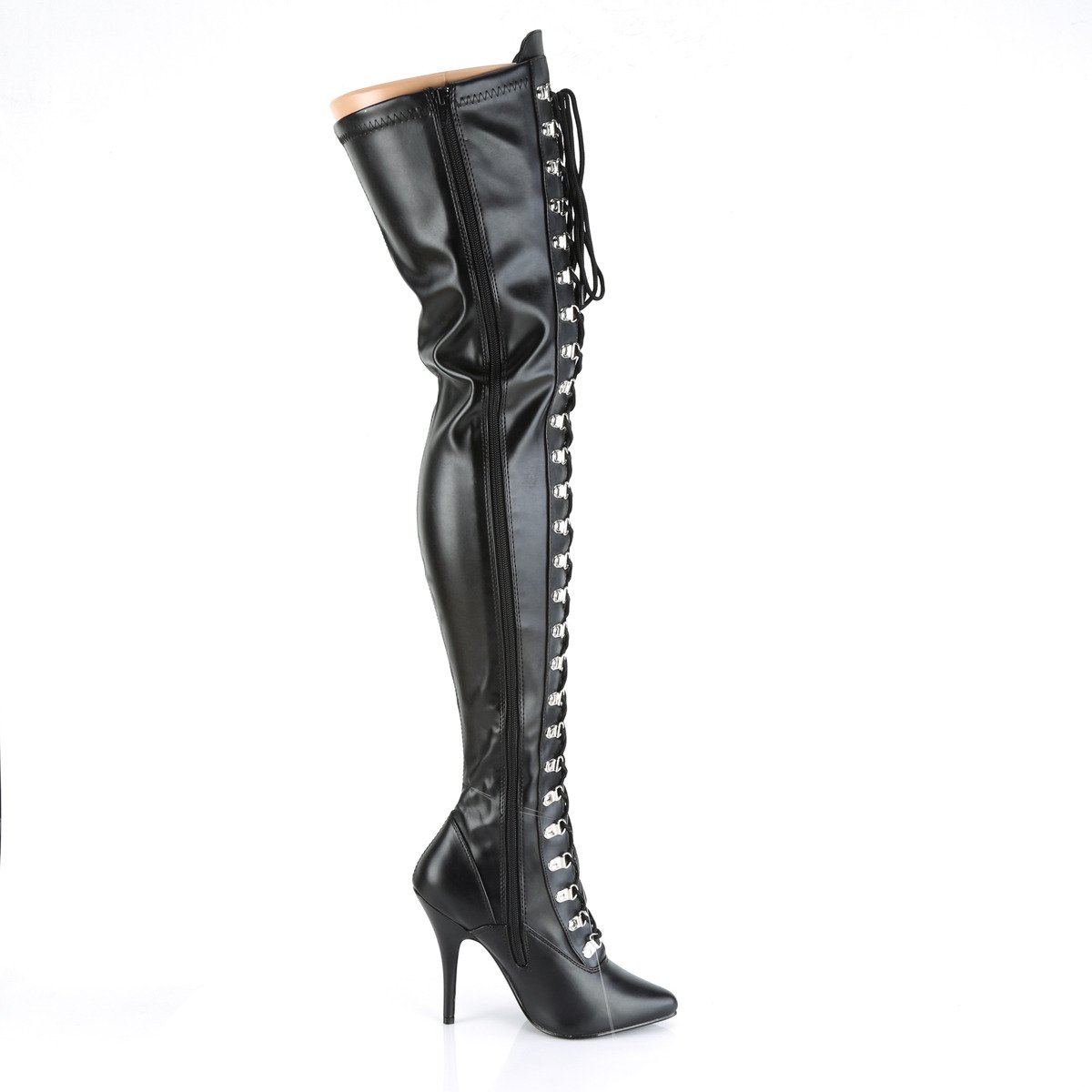 Pleaser Seduce-3024 B/PU - Black High-Heel Single Sole Thigh High Boots