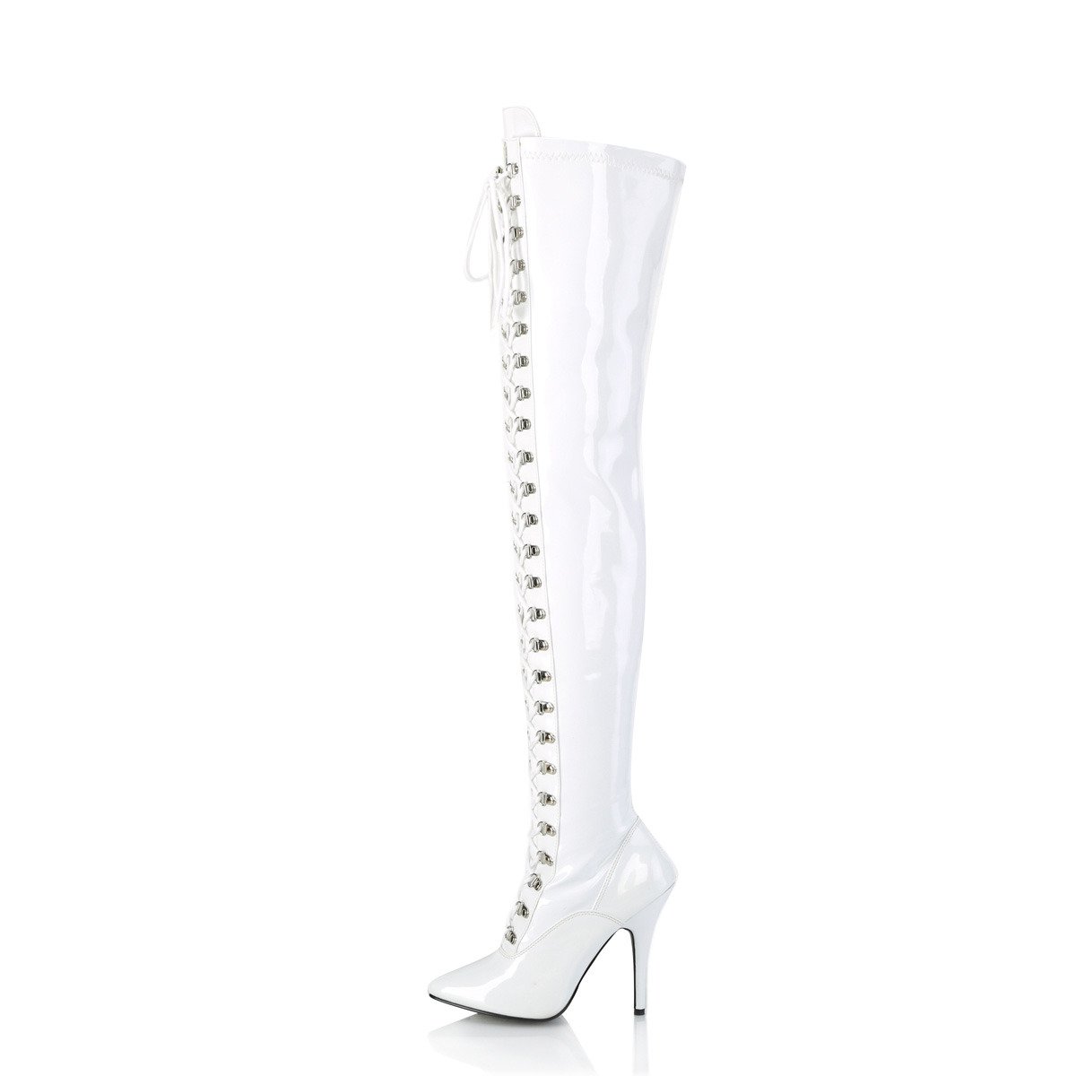 Pleaser Seduce-3024 W - Shiny White High-Heel Single Sole Thigh High Boots