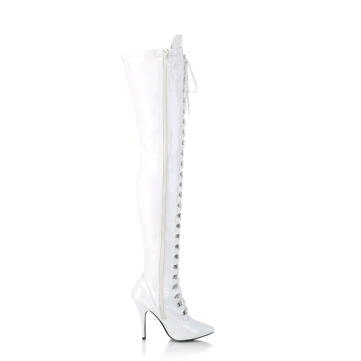 Pleaser Seduce-3024 W - Shiny White High-Heel Single Sole Thigh High Boots