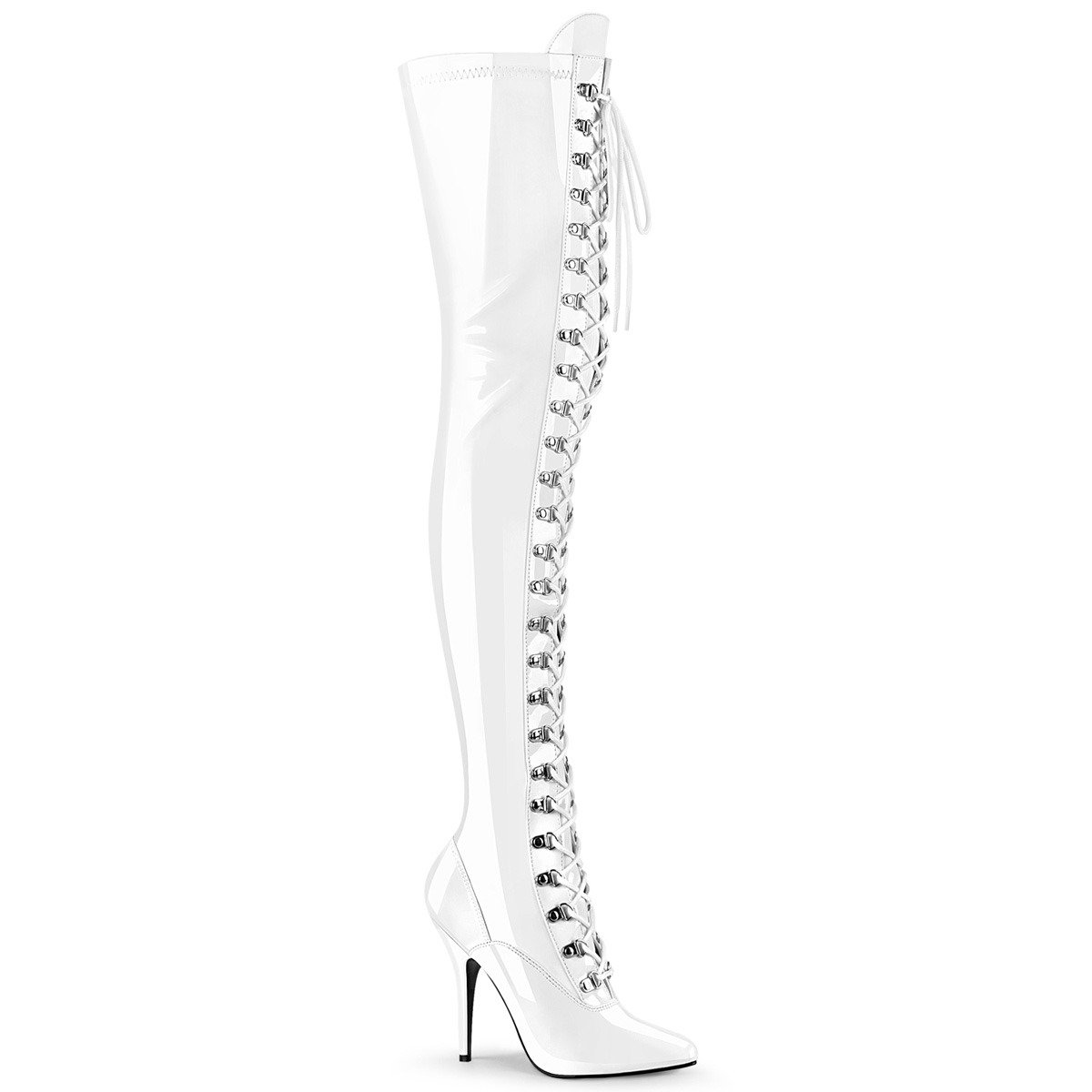 Pleaser Seduce-3024 W - Shiny White High-Heel Single Sole Thigh High Boots