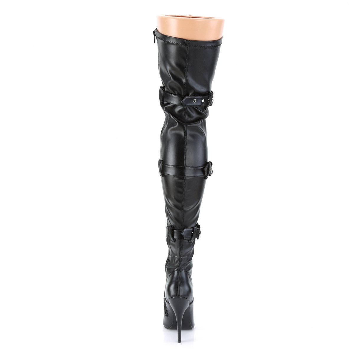 Pleaser Seduce-3028 B/PU - Black High-Heel Single Sole Thigh High Boots