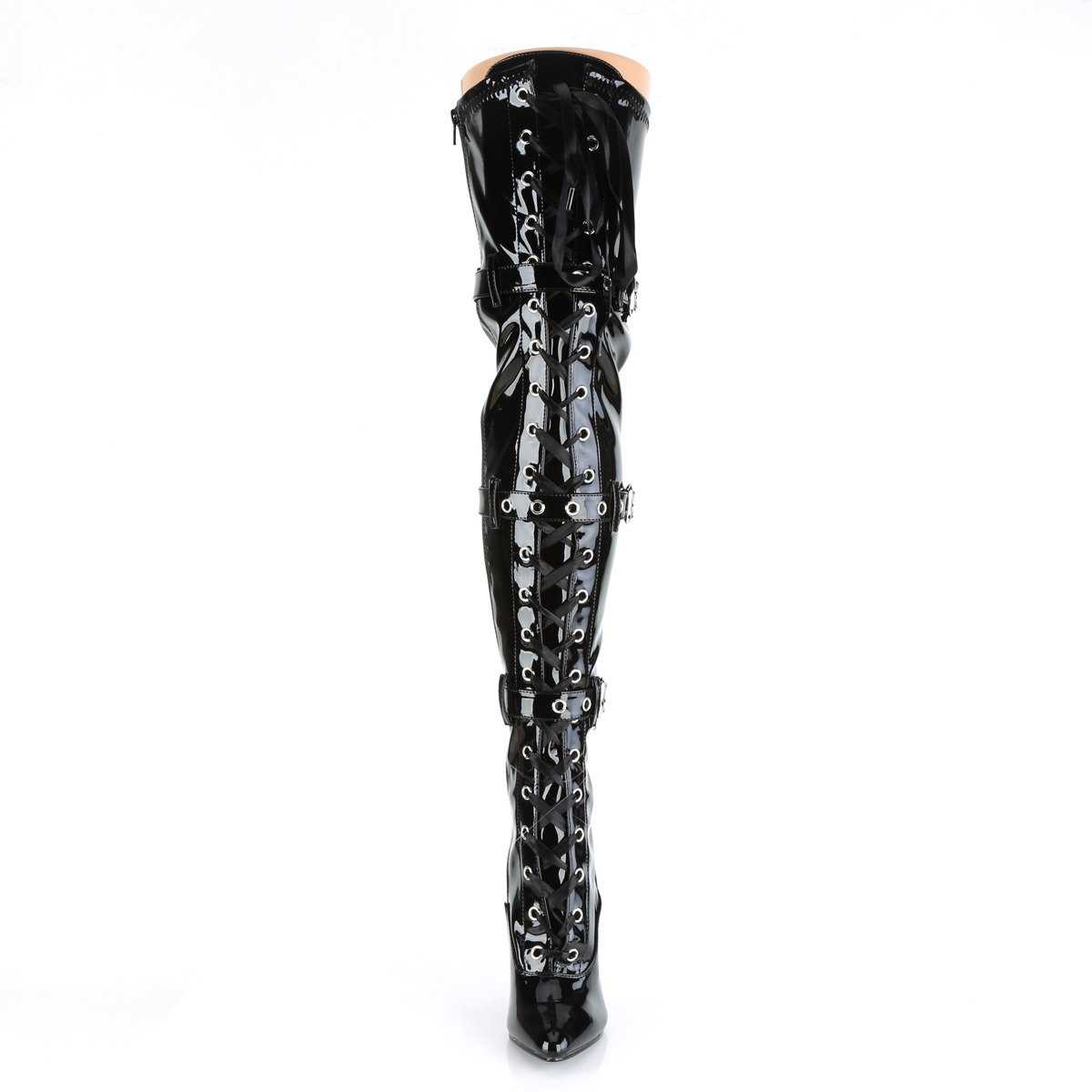 Pleaser Seduce-3028 B - Shiny Black High-Heel Single Sole Thigh High Boots