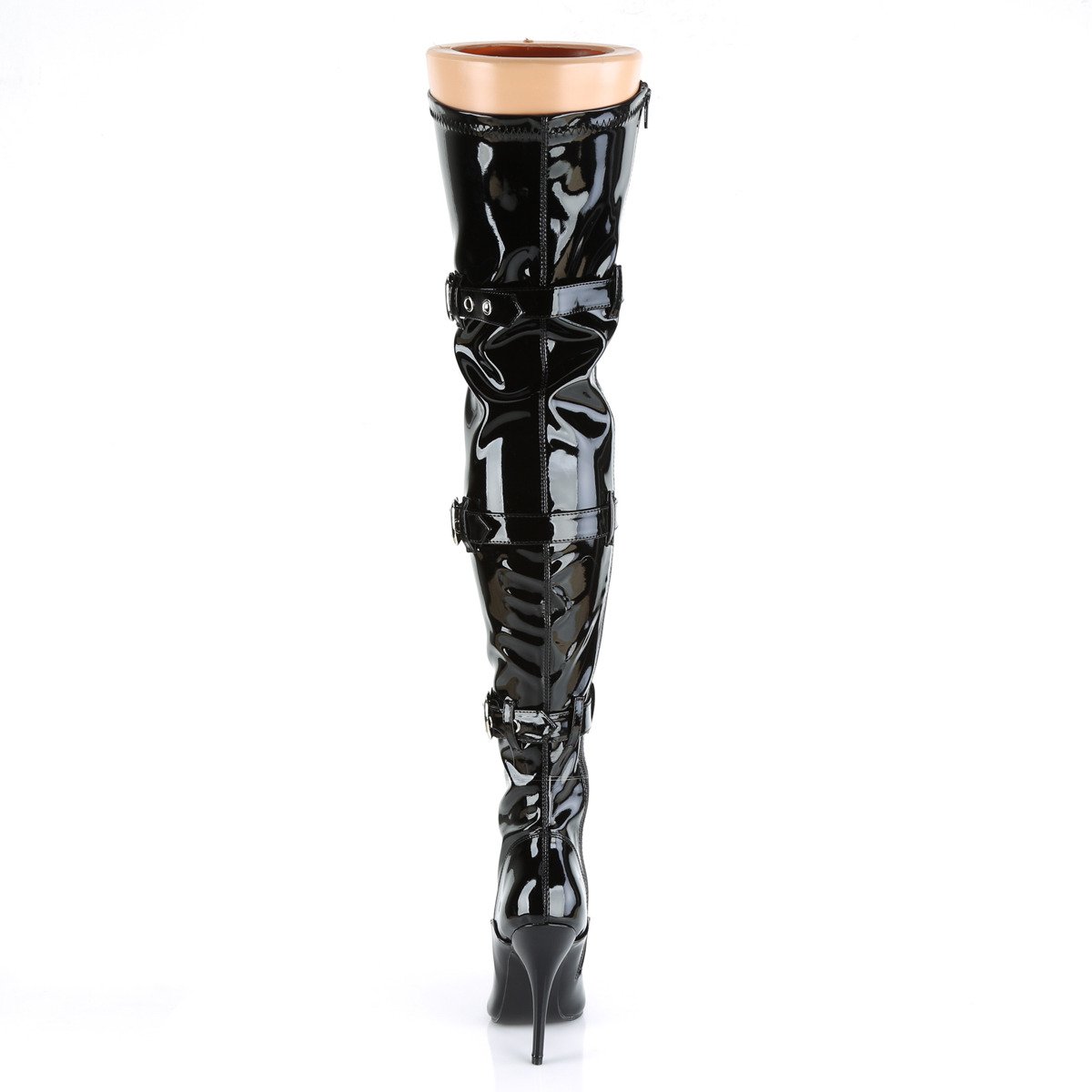 Pleaser Seduce-3028 B - Shiny Black High-Heel Single Sole Thigh High Boots