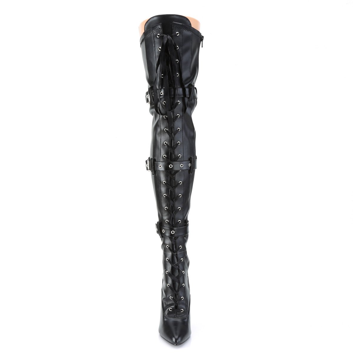 Pleaser Seduce-3028 B/PU - Black High-Heel Single Sole Thigh High Boots