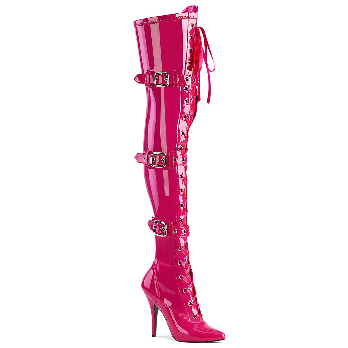 Pleaser Seduce-3028 HP - Shiny Pink High-Heel Single Sole Thigh High Boots