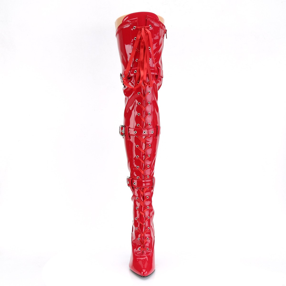 Pleaser Seduce-3028 R - Shiny Red High-Heel Single Sole Thigh High Boots