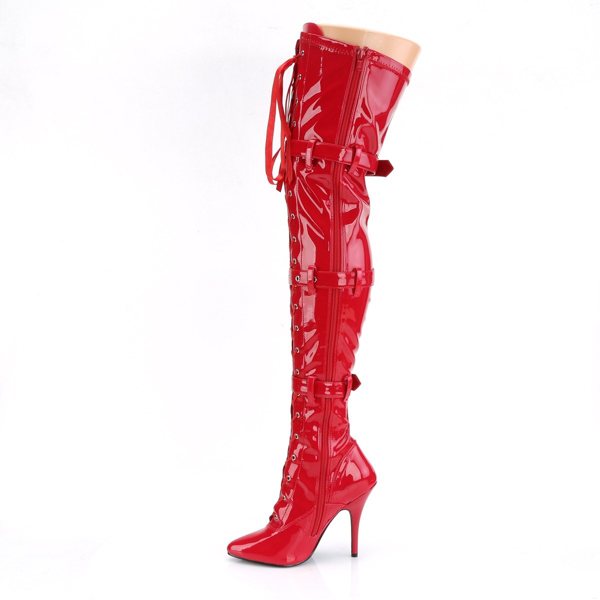Pleaser Seduce-3028 R - Shiny Red High-Heel Single Sole Thigh High Boots