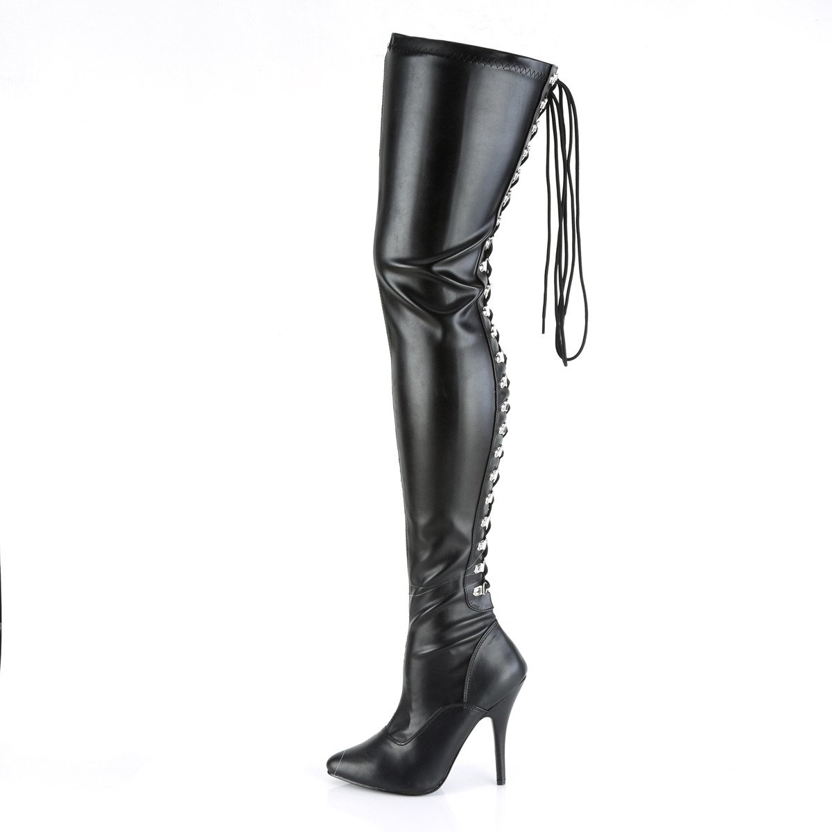 Pleaser Seduce-3063 B/PU - Black High-Heel Single Sole Thigh High Boots