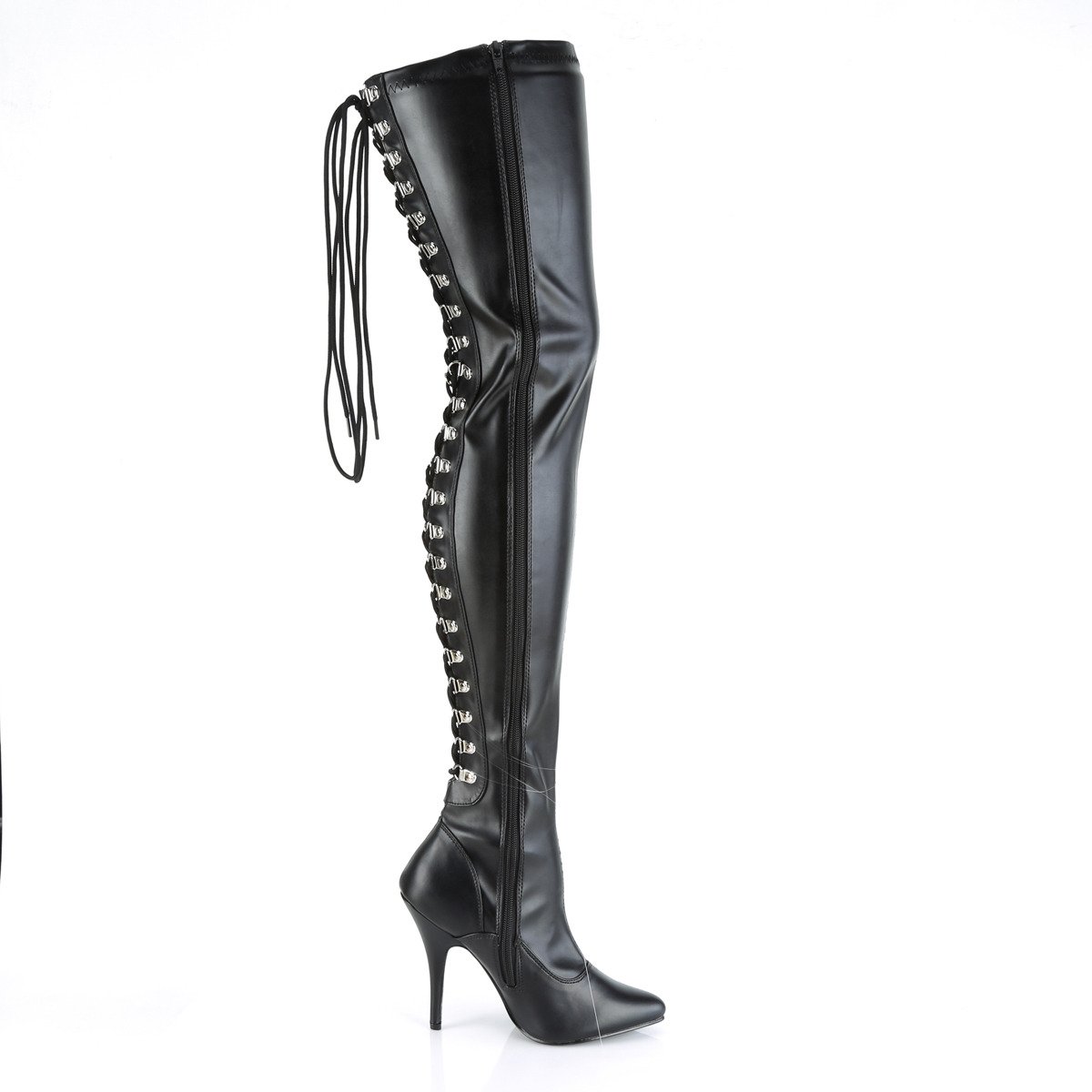Pleaser Seduce-3063 B/PU - Black High-Heel Single Sole Thigh High Boots
