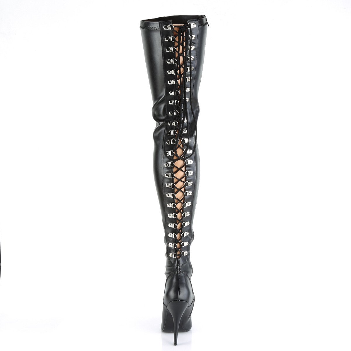 Pleaser Seduce-3063 B/PU - Black High-Heel Single Sole Thigh High Boots