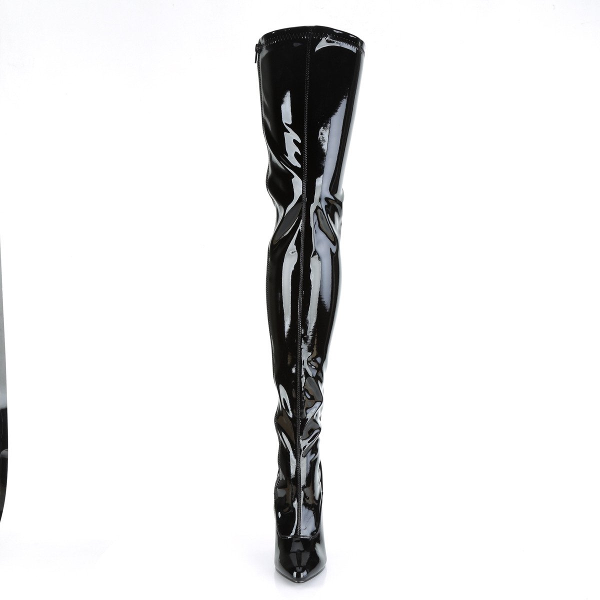Pleaser Seduce-3063 B - Shiny Black High-Heel Single Sole Thigh High Boots