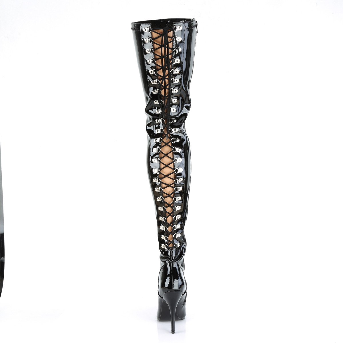 Pleaser Seduce-3063 B - Shiny Black High-Heel Single Sole Thigh High Boots