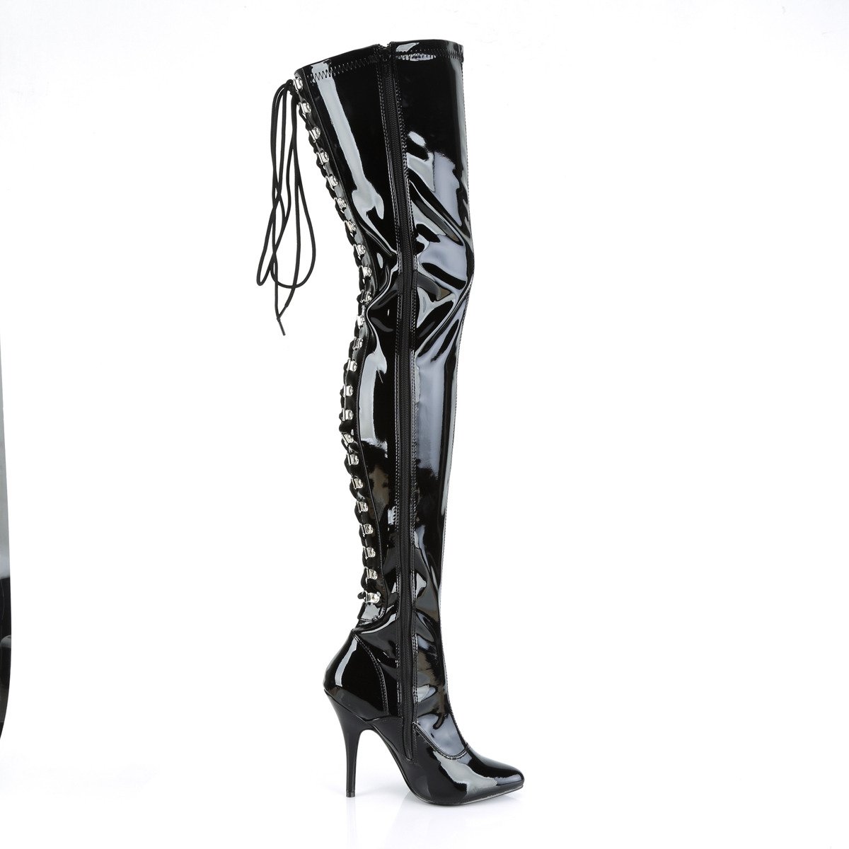 Pleaser Seduce-3063 B - Shiny Black High-Heel Single Sole Thigh High Boots