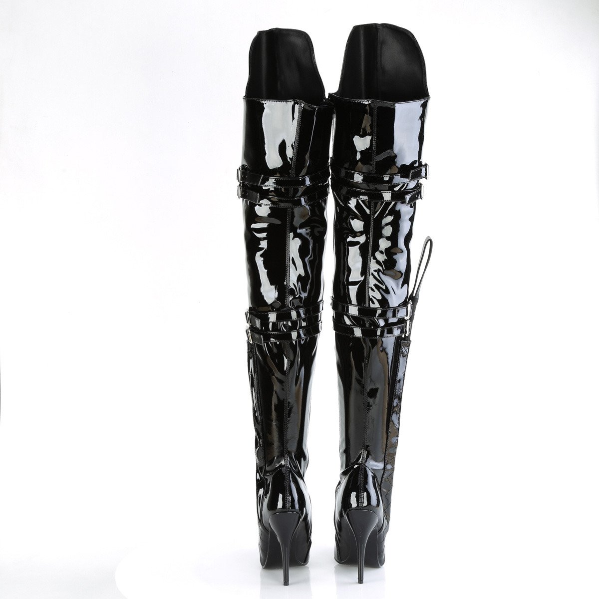 Pleaser Seduce-3080 B - Shiny Black High-Heel Single Sole Thigh High Boots