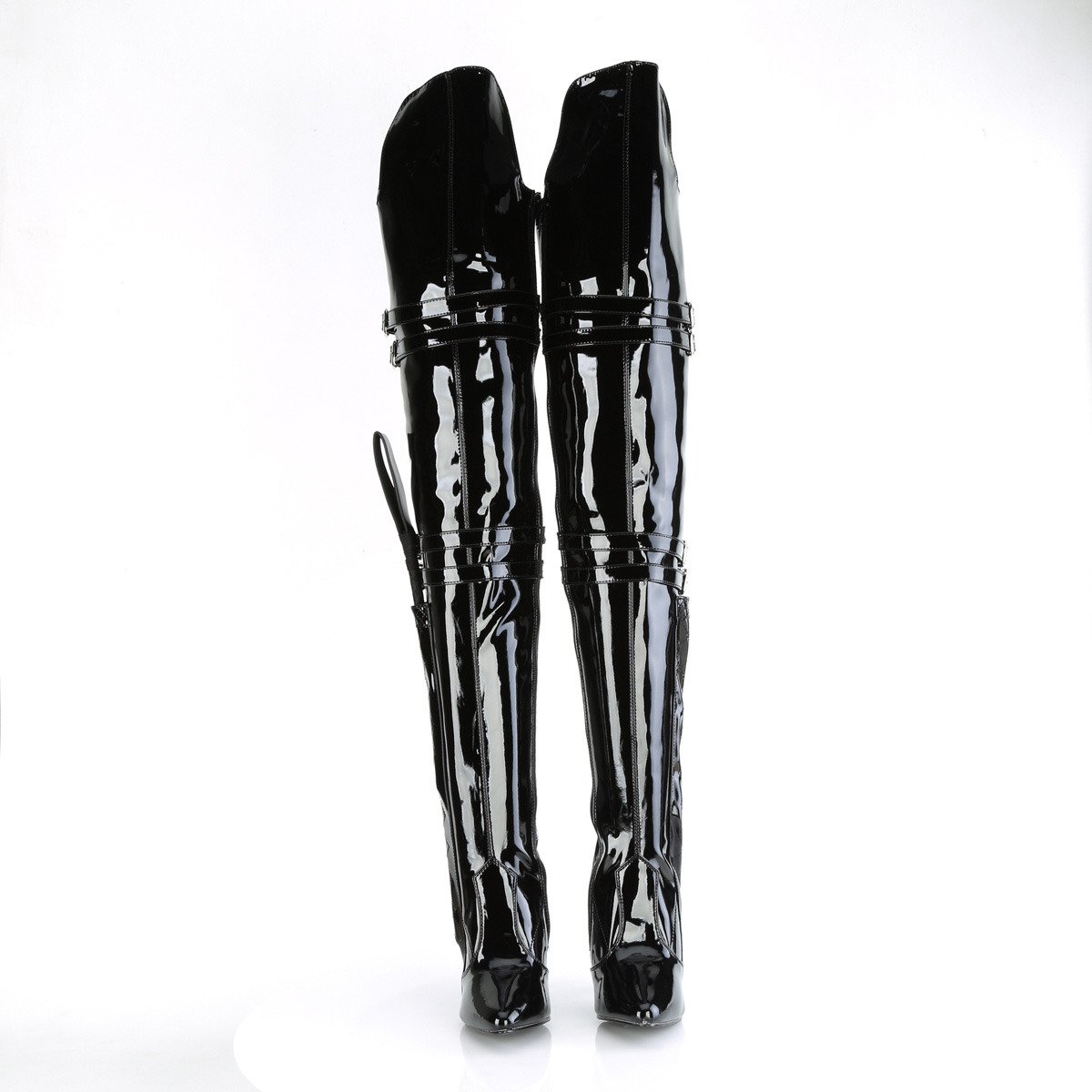 Pleaser Seduce-3080 B - Shiny Black High-Heel Single Sole Thigh High Boots