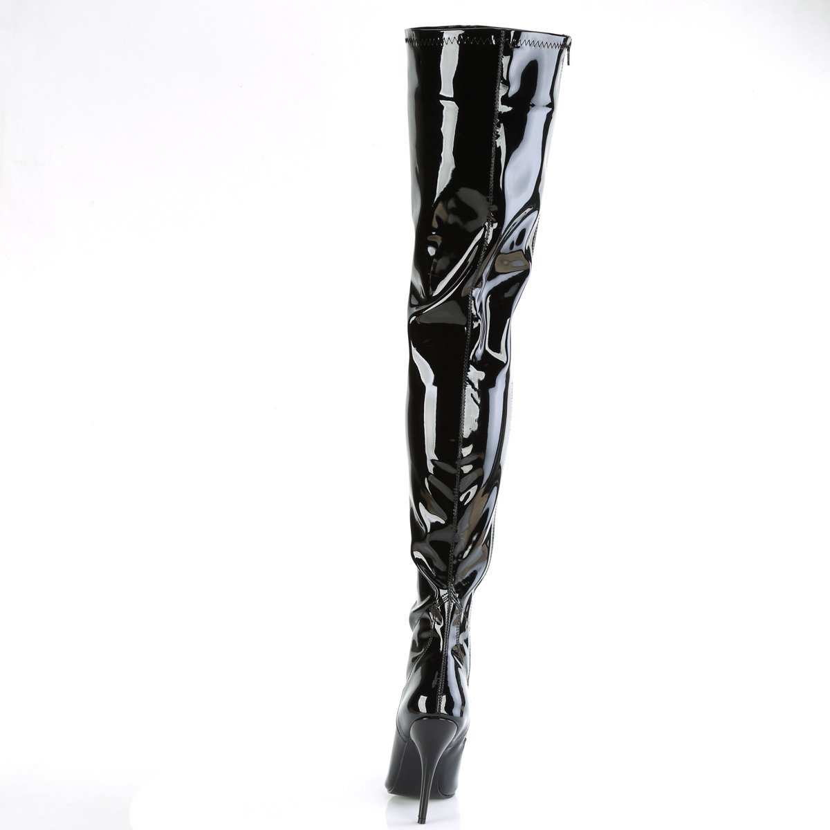 Pleaser Seduce-4000 B - Shiny Black High-Heel Single Sole Thigh High Boots