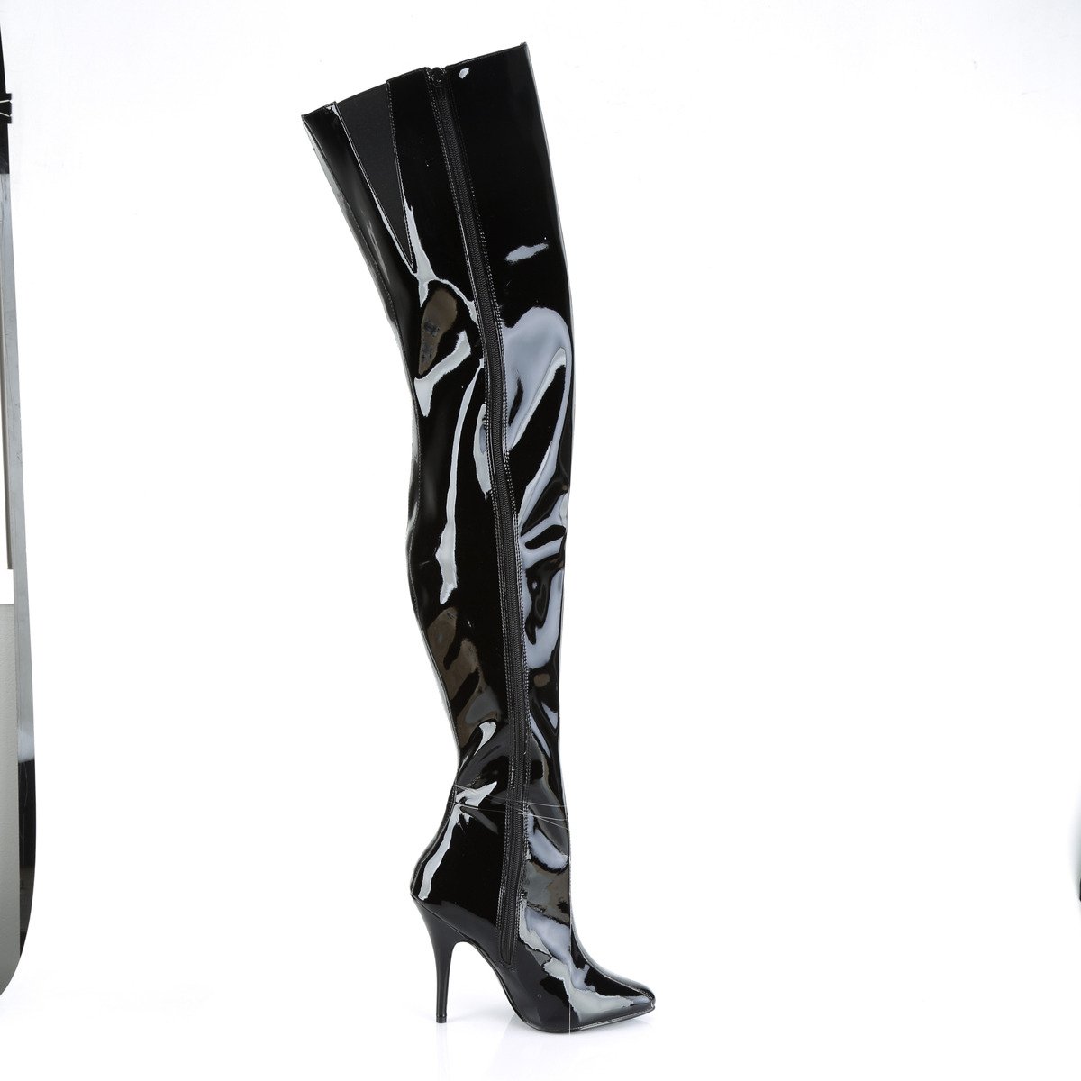 Pleaser Seduce-4010 B - Shiny Black High-Heel Single Sole Thigh High Boots
