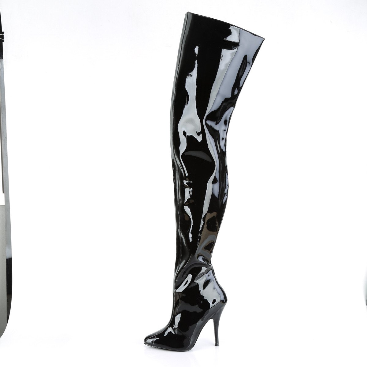 Pleaser Seduce-4010 B - Shiny Black High-Heel Single Sole Thigh High Boots