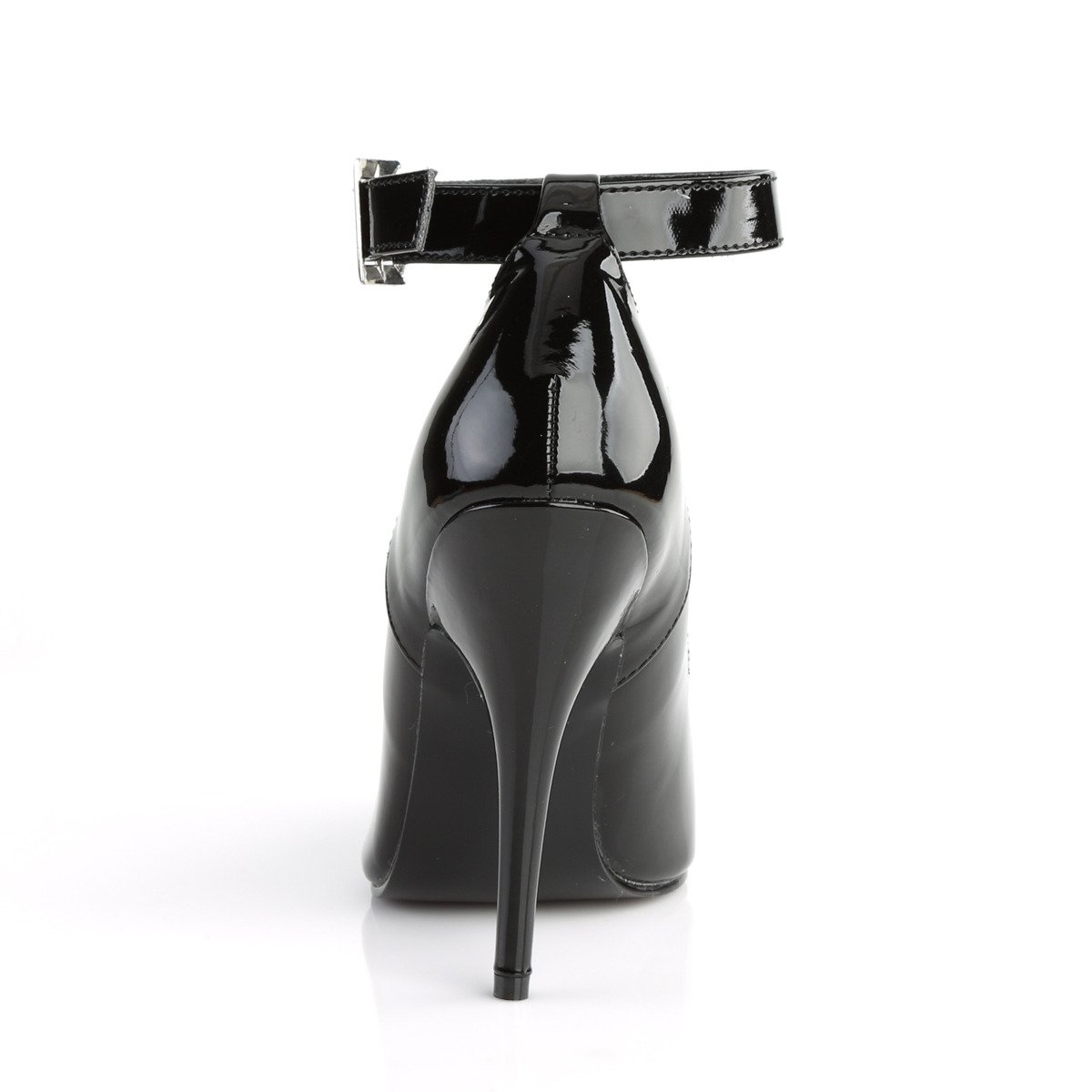Pleaser Seduce-431 B - Shiny Black High-Heel Single Sole Pumps With Straps