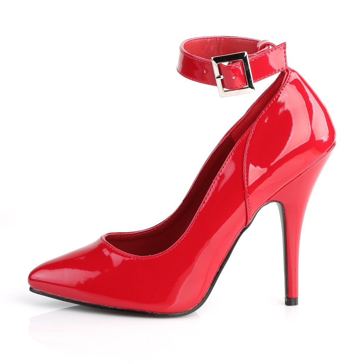 Pleaser Seduce-431 R - Shiny Red High-Heel Single Sole Pumps With Straps