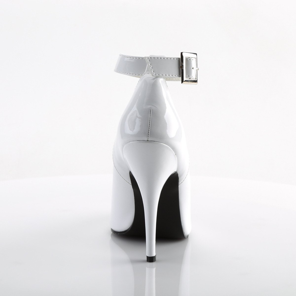 Pleaser Seduce-431 W - Shiny White High-Heel Single Sole Pumps With Straps