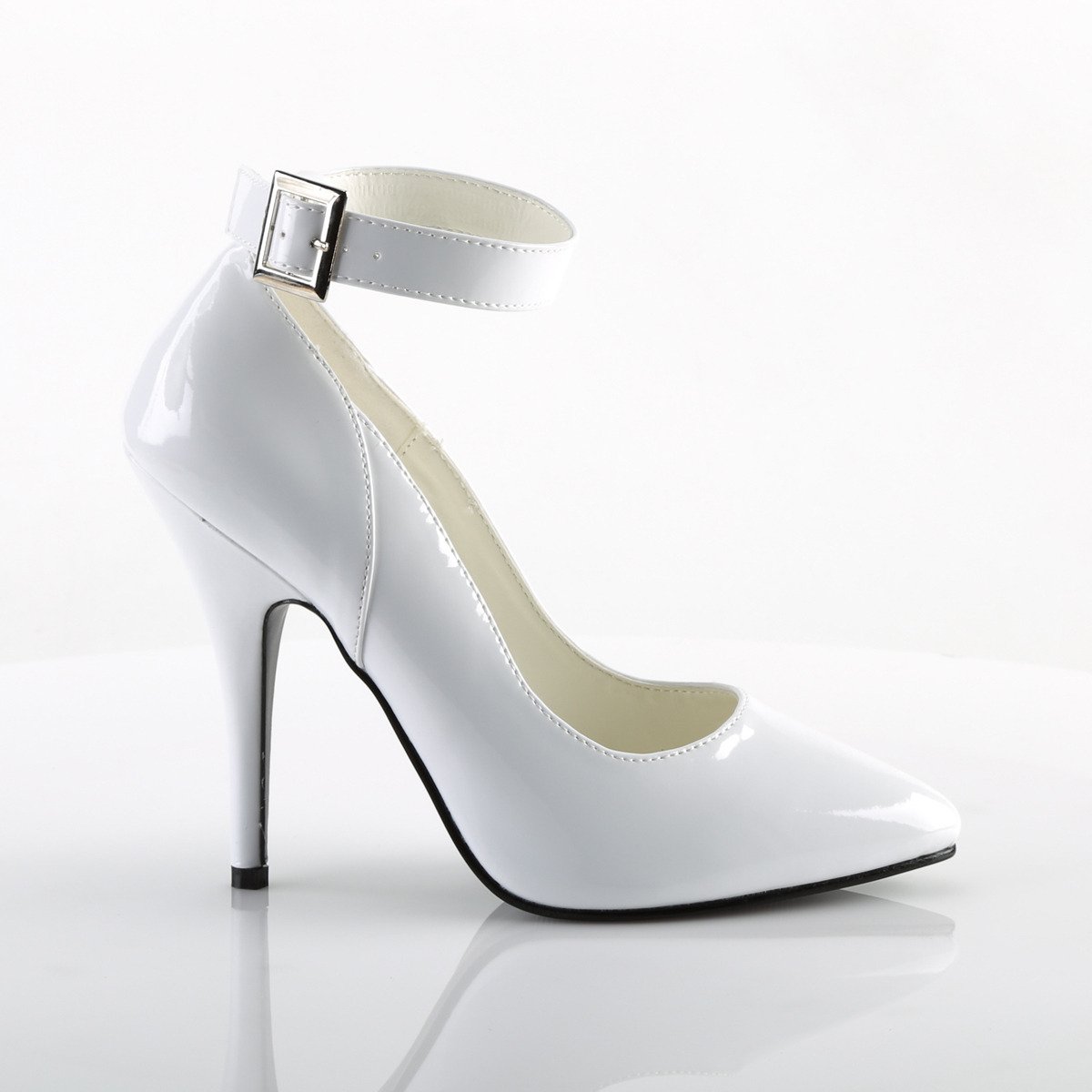 Pleaser Seduce-431 W - Shiny White High-Heel Single Sole Pumps With Straps