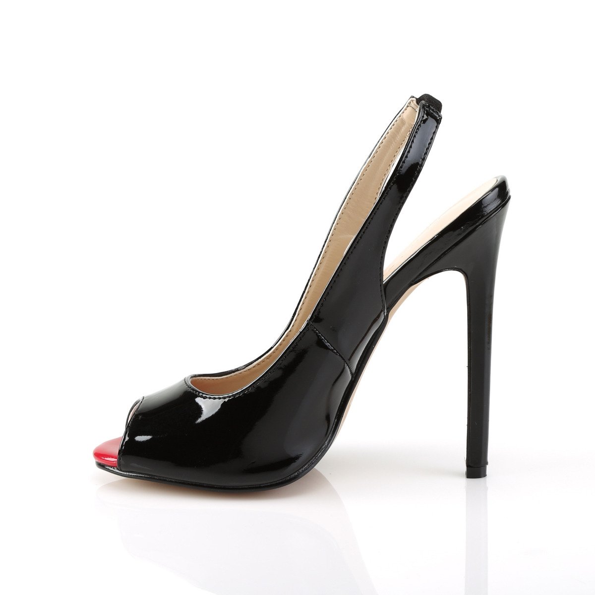 Pleaser Sexy-08 B - Shiny Black High-Heel Peep Toe And Sling Back Single Sole Heels