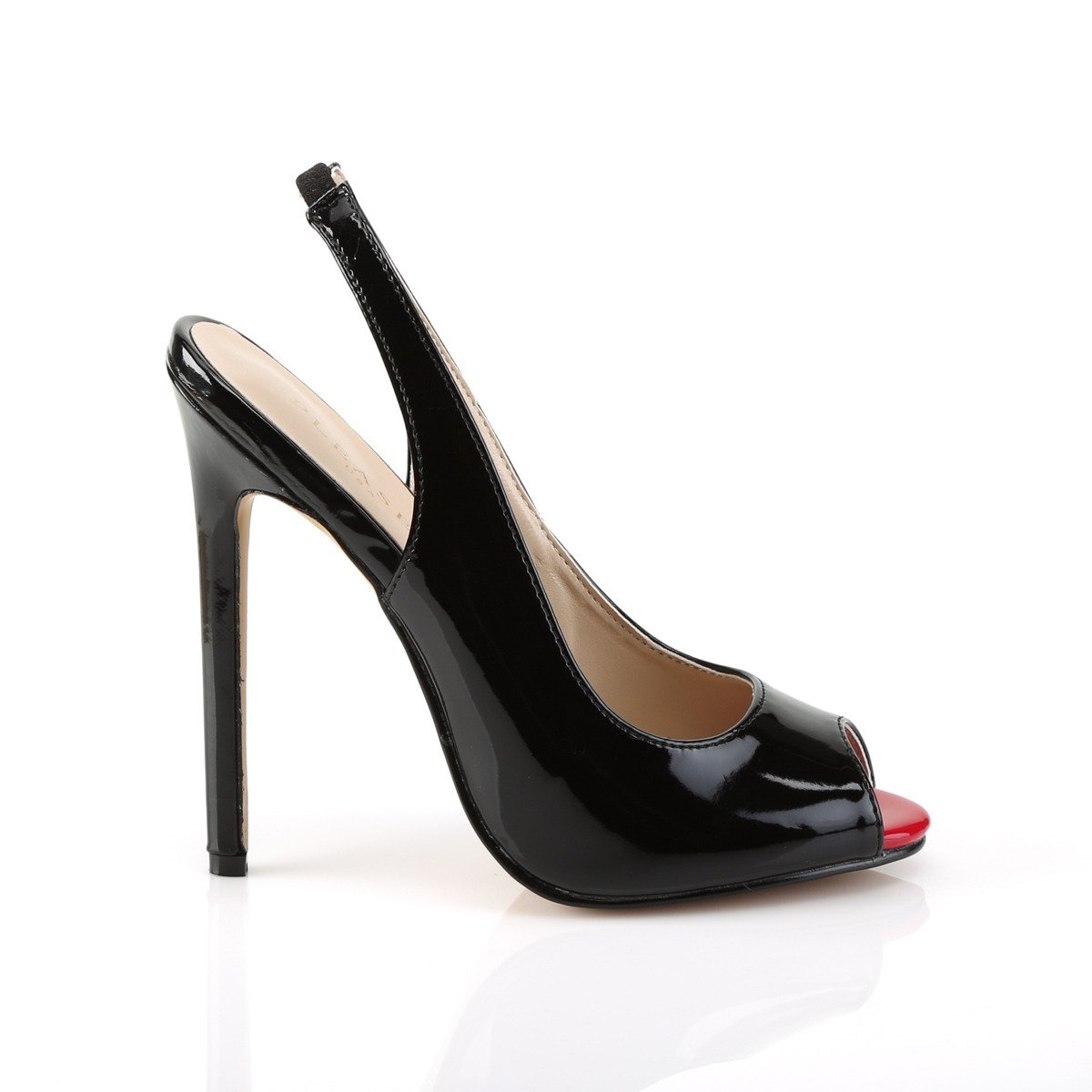 Pleaser Sexy-08 B - Shiny Black High-Heel Peep Toe And Sling Back Single Sole Heels