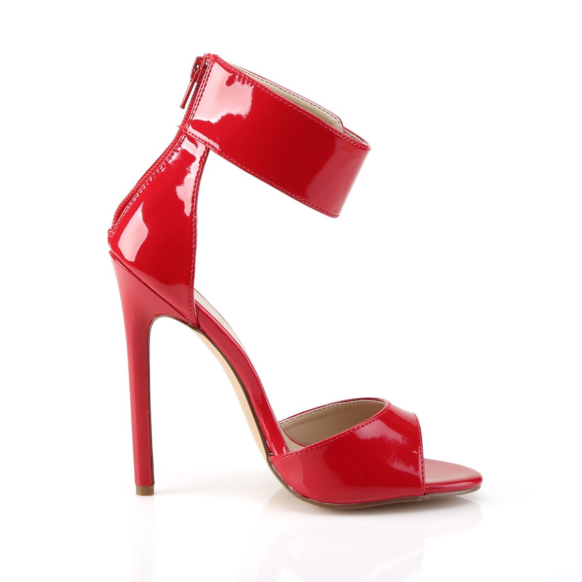 Pleaser Sexy-19 R - Shiny Red High-Heel Single Sole Ankle Strap Heels