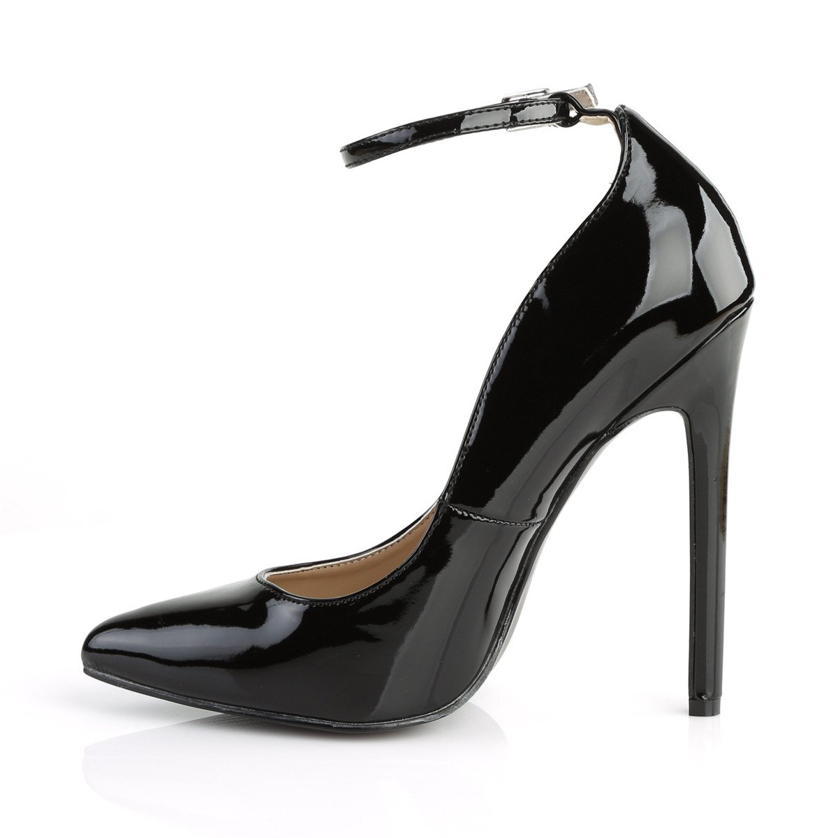 Pleaser Sexy-23 B - Shiny Black High-Heel Single Sole Pumps With Straps