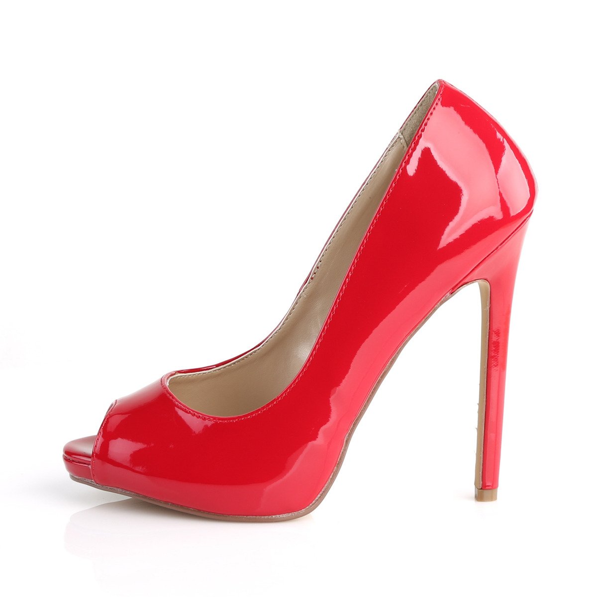 Pleaser Sexy-42 R - Shiny Red High-Heel Single Sole Peep Toe Heels