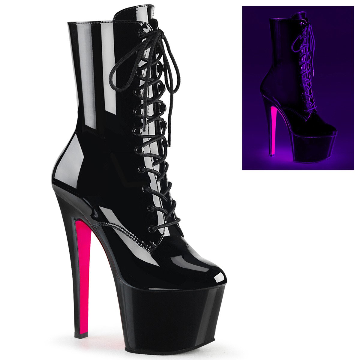 Pleaser Sky-1020TT B/B-NHP - Shiny Black High-Platform Ankle Boots