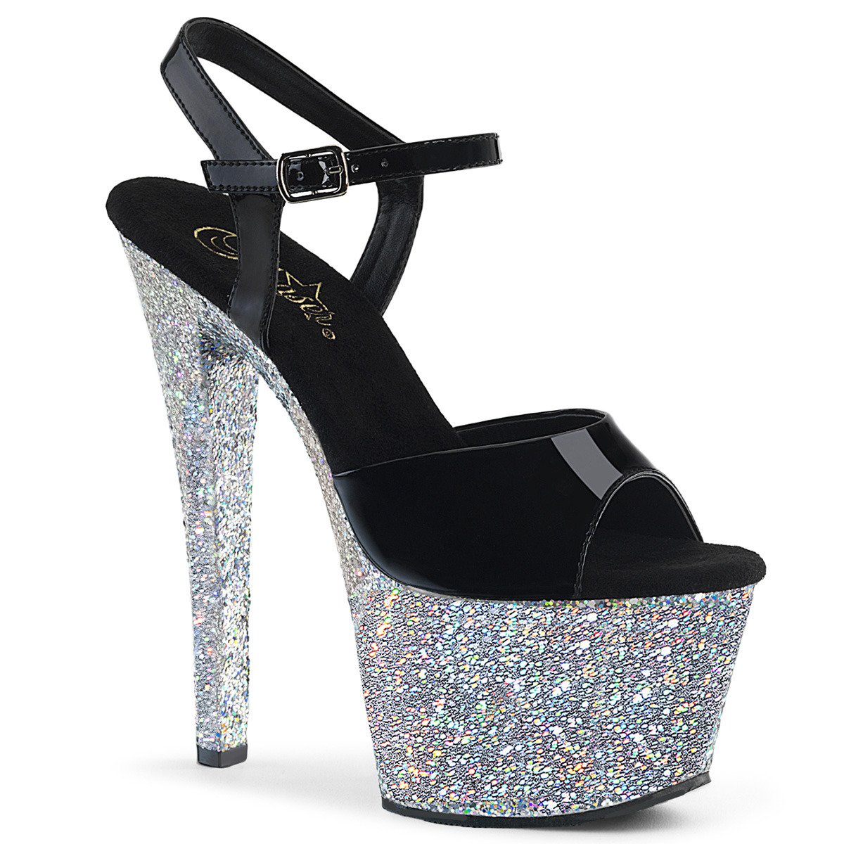 Pleaser Sky-309LG B/SG - Shiny Black High-Platform Sandals