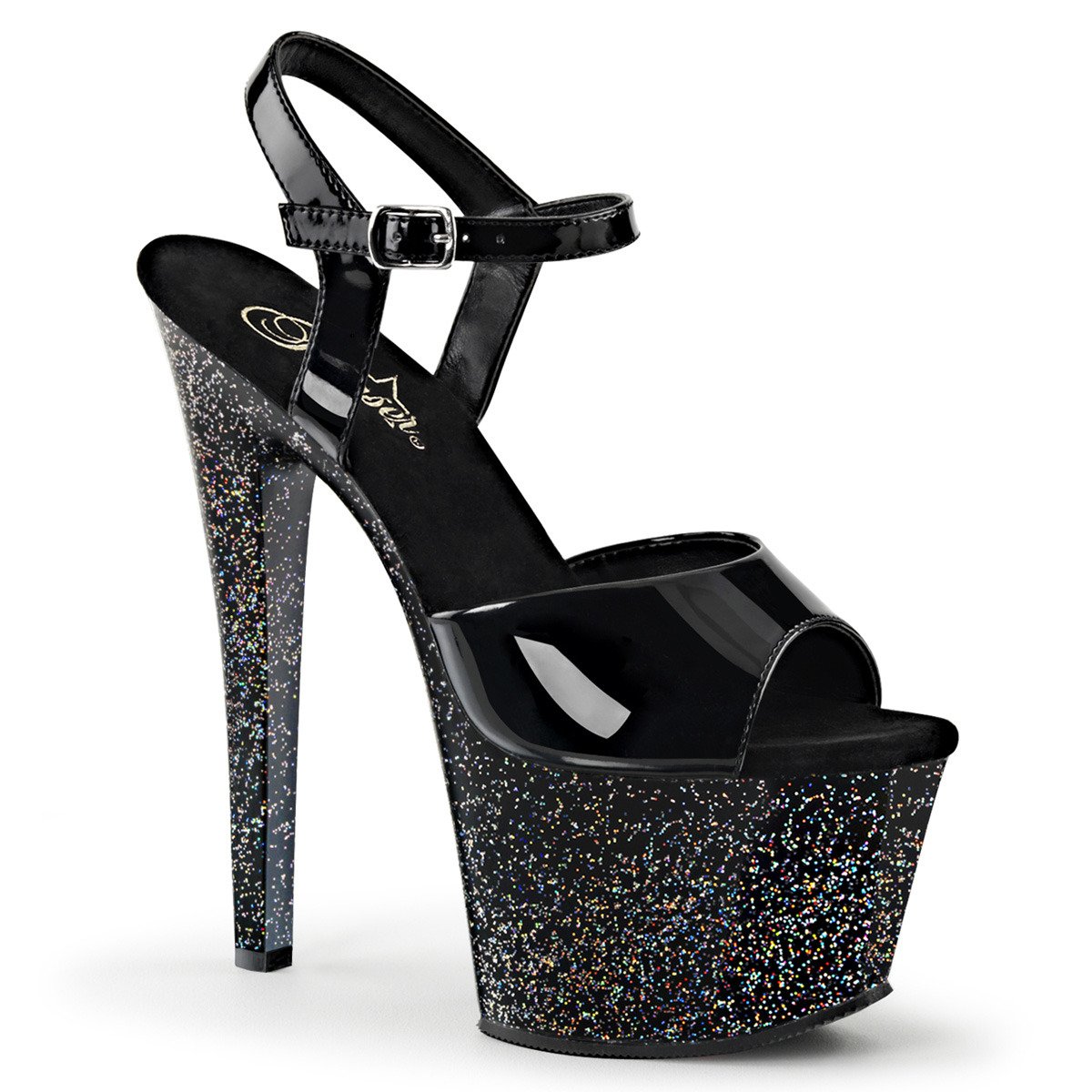 Pleaser Sky-309MG B/M - Shiny Black High-Platform Sandals