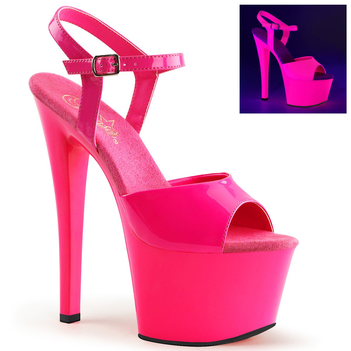 Pleaser Sky-309UV NHPNK/M - Shiny Pink Uv Reactive High-Platform Sandals