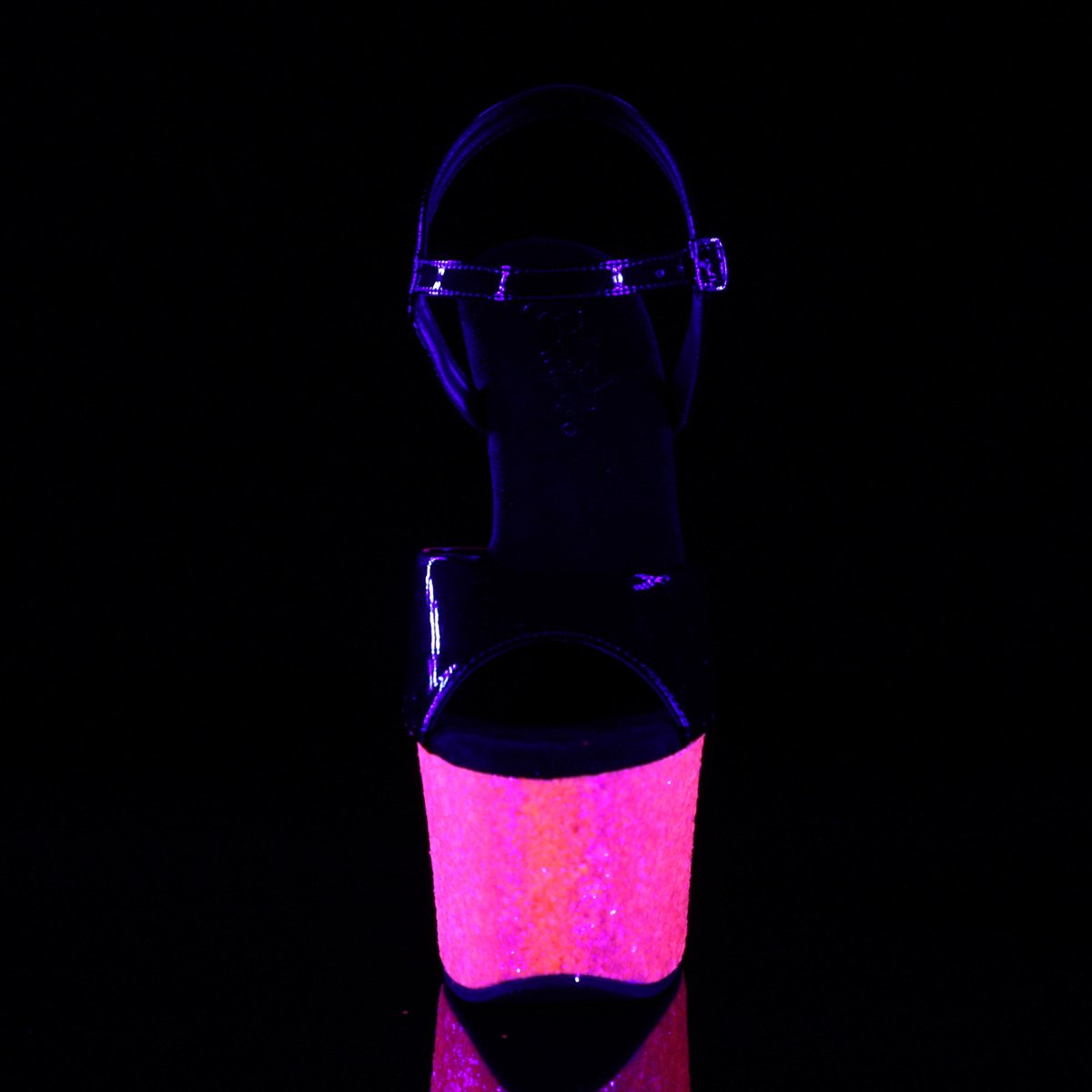 Pleaser Sky-309UVLG B/NHPG - Shiny Black Uv Reactive High-Platform Sandals