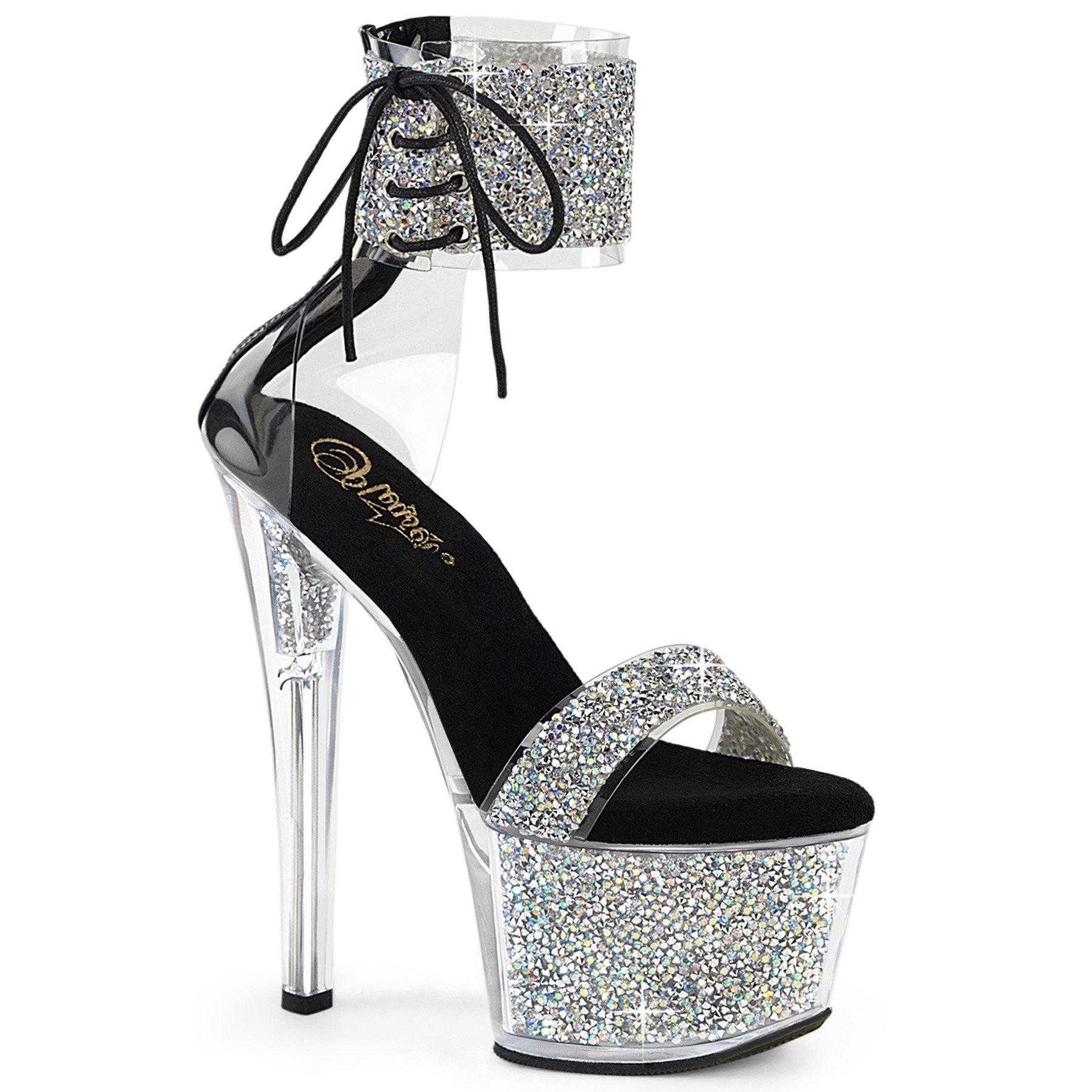 Pleaser Sky-327RSI RS-B/RS - Silver High-Platform Ankle Strap Heels