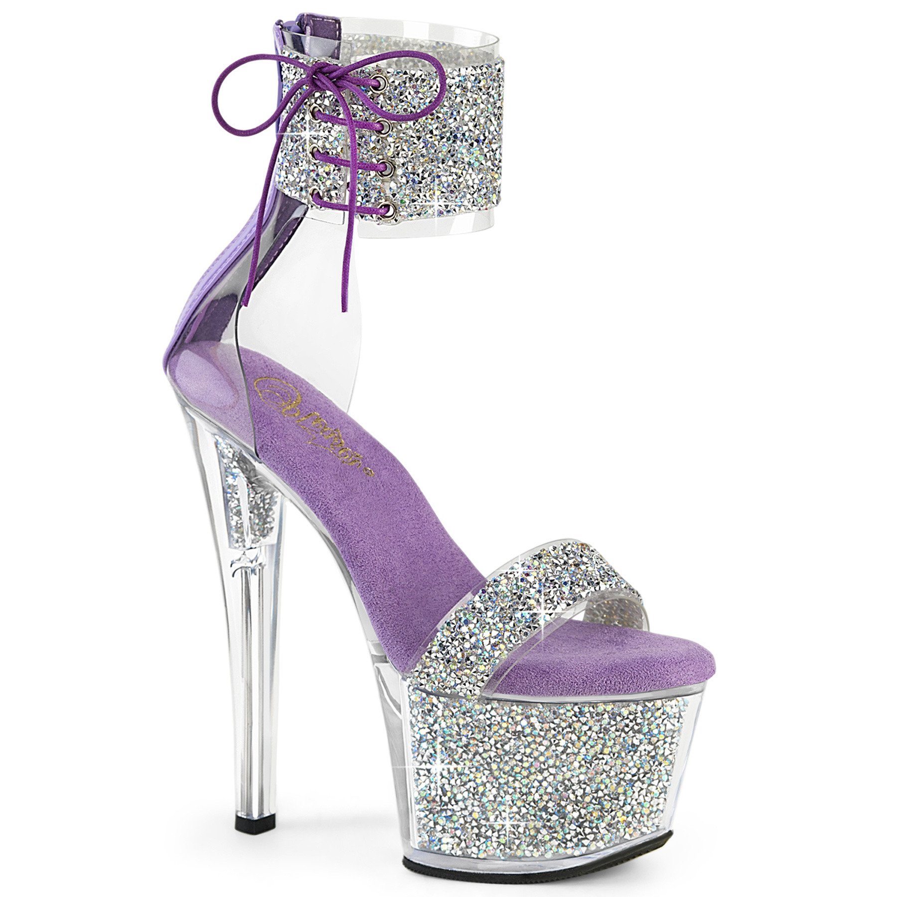 Pleaser Sky-327RSI RS-LV/RS - Silver High-Platform Ankle Strap Heels