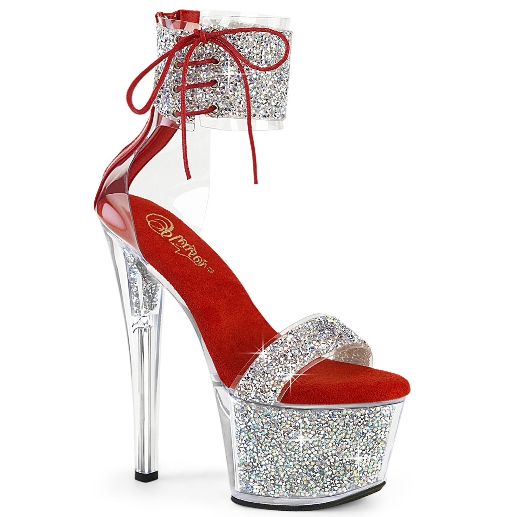 Pleaser Sky-327RSI RS-R/RS - Silver High-Platform Ankle Strap Heels