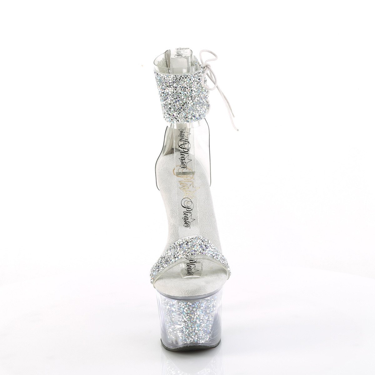 Pleaser Sky-327RSI RS-S/RS - Silver High-Platform Ankle Strap Heels