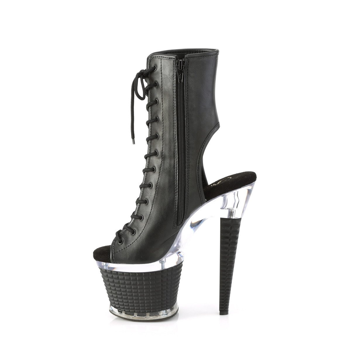 Pleaser Spectator-1016 BPU/C-B - Black High-Platform Peep Toe Boots